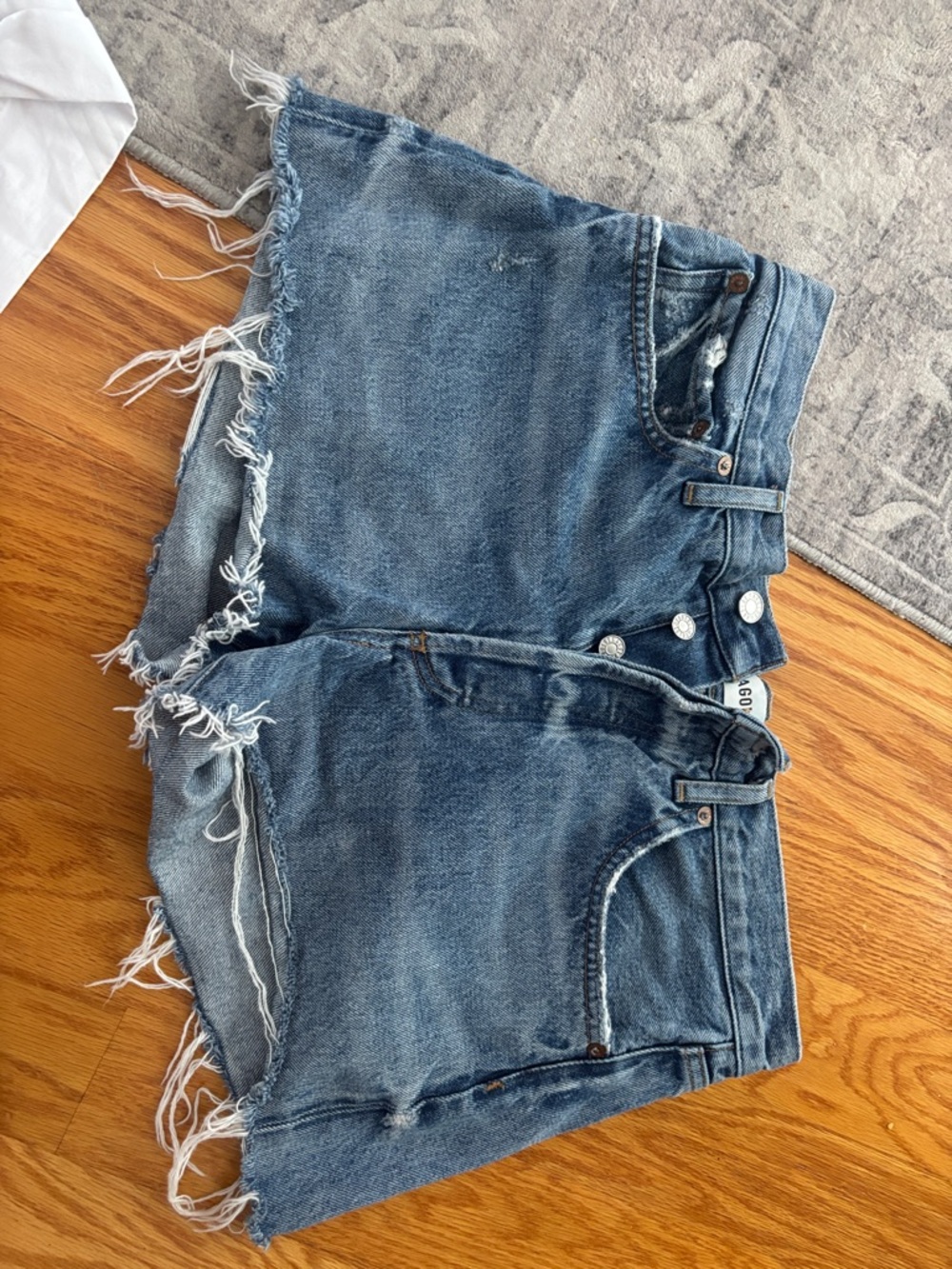 Agolde Blue Frayed Hem Denim Shorts